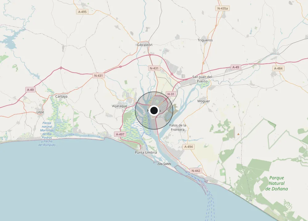 Mapa de Huelva con el municipio marcado